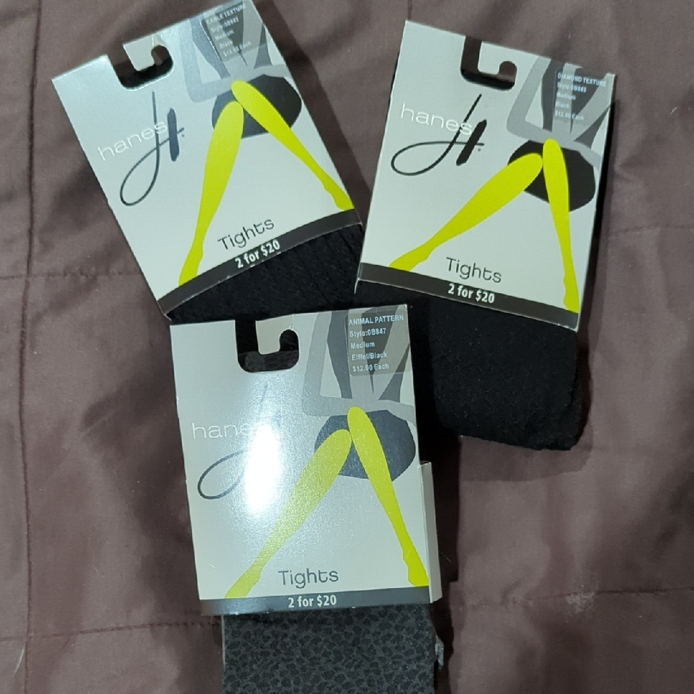 Hanes Women's Black Tights - 3 Printed Pairs Size Medium